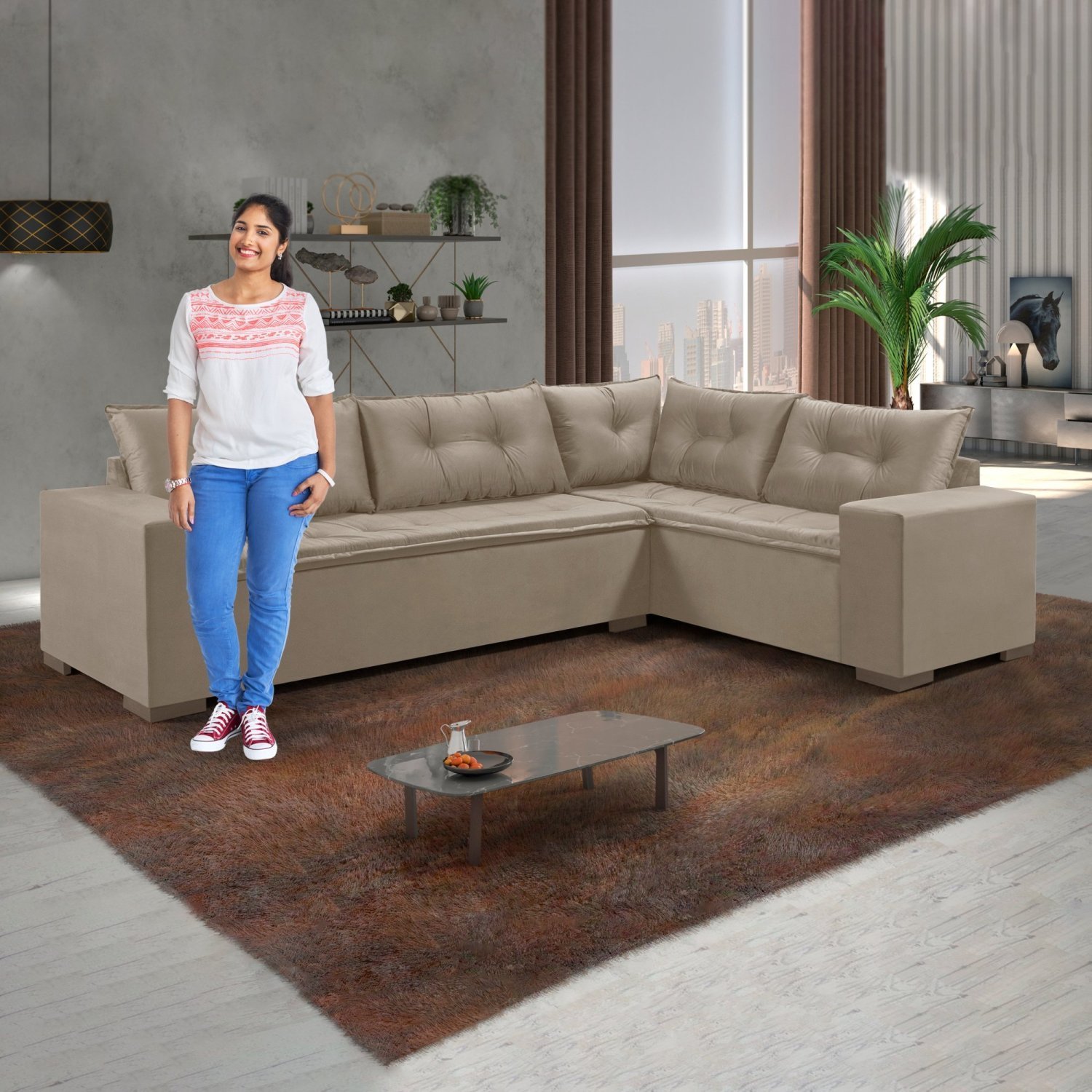 Sofá de Canto 5 Lugares 300x210cm M146 Martins Estofados MadeiraMadeira