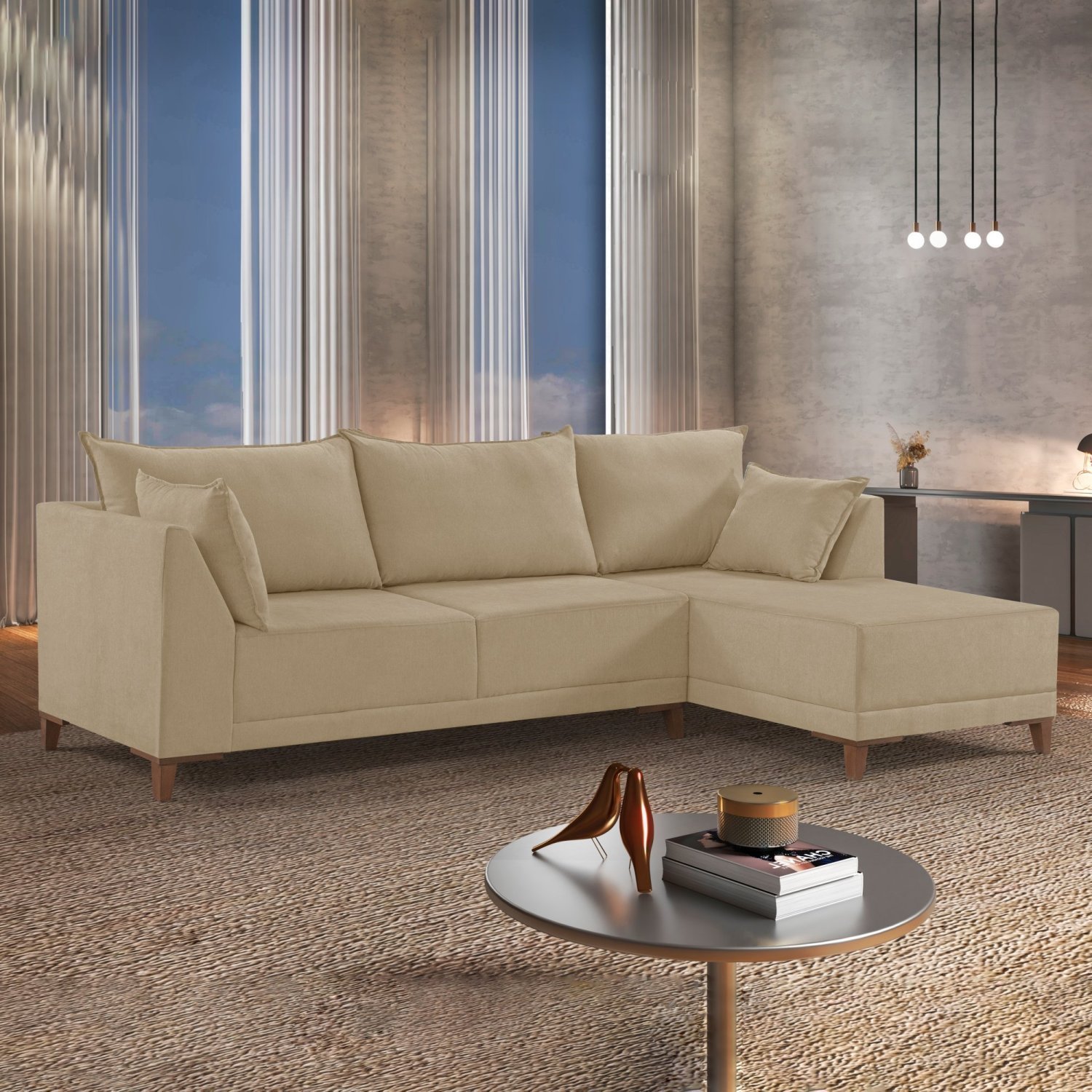 Sofá de Canto 5 Lugares 268cm com Almofadas M155 Martins Estofados