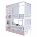 Ver imagem 1 de Beliche Casinha Reta 02 Janelas 02 Gavetas Rosa e Cortina Madeira Maciça Branco/ Rosa Housin