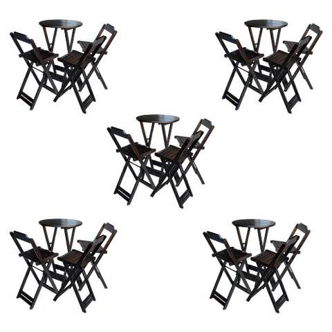 Kit 5 Jogos de Mesa Bistrô de Madeira Dobrável com 3 Banquetas - Tabaco