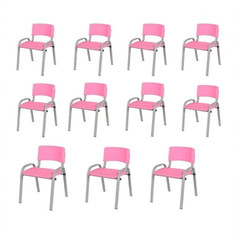 Kit 11 Cadeira Iso Infantil Creche, Base Cinza Rosa