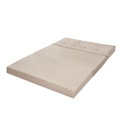 Puff Recamier que Vira Cama Casal Estofado para Quarto Bege - 4