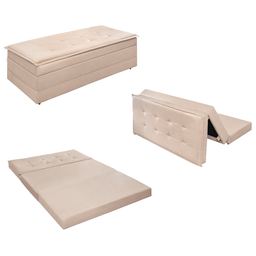 Puff Recamier Casal Bege Vira Cama Colchão Estofado D23 com Baú para Visitas - 8