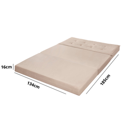 Puff Recamier Casal Bege Vira Cama Colchão Estofado D23 com Baú para Visitas - 7