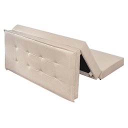 Puff Recamier que Vira Cama Casal Estofado para Quarto Bege - 5