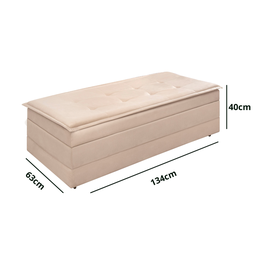 Puff Recamier Casal Bege Vira Cama Colchão Estofado D23 com Baú para Visitas - 6