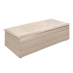 Puff Recamier que Vira Cama Casal Estofado para Quarto Bege - 3