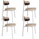 Ver imagem 1 de Kit 04 Cadeiras Estofada para Sala de Jantar Astrid Branco C01 Linho Areia Courino Café - Lyam Decor