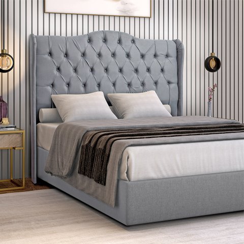Cabeceira Estofada 1.95 para Cama Box King Capitonê Dubai Suede Cinza - Lh Móveis