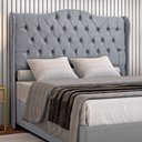 Ver mais imagens de Cabeceira Estofada 1.95 para Cama Box King Capitonê Dubai Suede Cinza - Lh Móveis