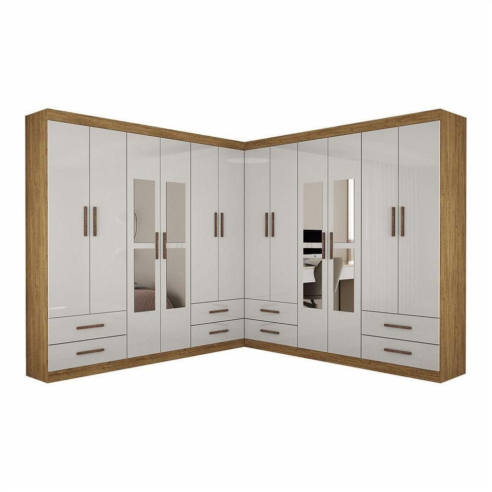Closet Casal Duplo Lu 12 Portas com Espelho 8 Gavetas Cinamomo com