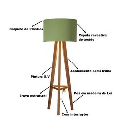 Luminária de Chão Tripé Celta com Cúpula Abajur Verde/nature - 7