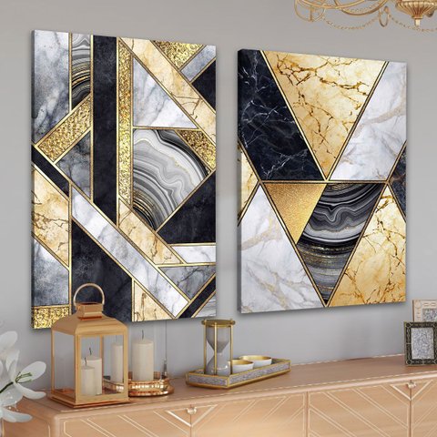 Conjunto Quadros Decorativos Geométricos Modernos para Sala Grandes em Tecido