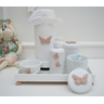 Kit Higiene Porcelana Bebê Menina Borboleta Rosê Bancada Baby - 1