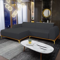Sofá 4 Lugares com Chaise Esquerdo Sala de Estar Molino 265cm D02 Linho Chumbo C-465 - Lyam Decor - 2