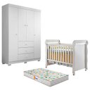 Ver imagem 1 de Berço Americano Mirelle e Guarda Roupa 4 Portas Duda Branco Brilho com Colchão Gazin – Phoenix Baby