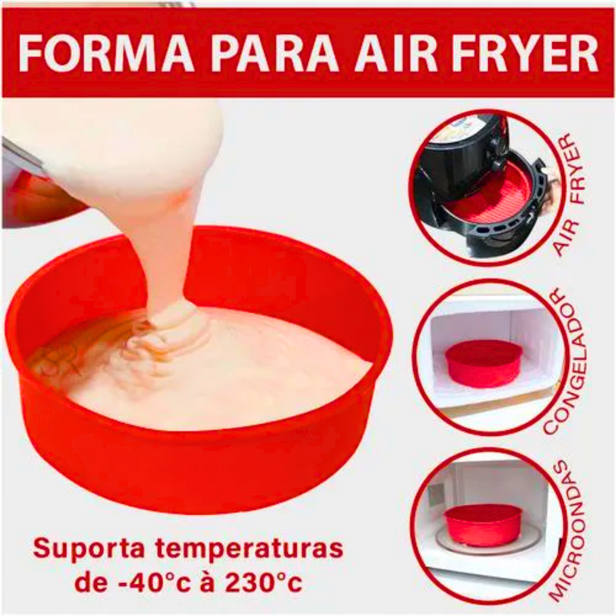 Kit 3 Pçs Forma Silicone Assadeira Torta Bolo Pudim Airfryer - 4