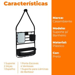 Suporte Porta Shampoo para Box com Ventosa e Gancho - Casambiente - 5