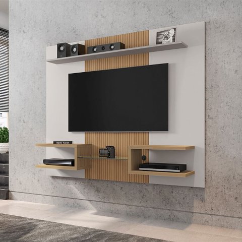 Painel para Tvs 55" Atlas Off White e Cinamomo Ripado Bechara