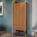 Ver imagem 7 de Armário Alto Closet Fechado 2 Portas 2 Gavetas e Prateleira Mdf e Aço Canela/branco Brilho
