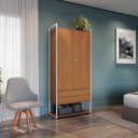 Ver imagem 1 de Armário Alto Closet Fechado 2 Portas 2 Gavetas e Prateleira Mdf e Aço Canela/branco Brilho