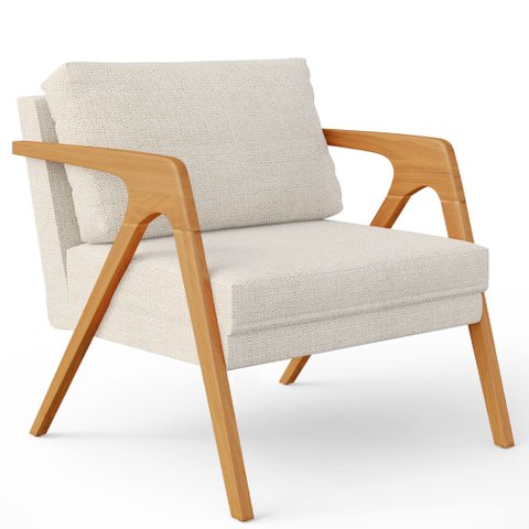Poltrona Decorativa para Pietra Estrutura de Madeira L02 Linho Champanhe - Lyam Decor
