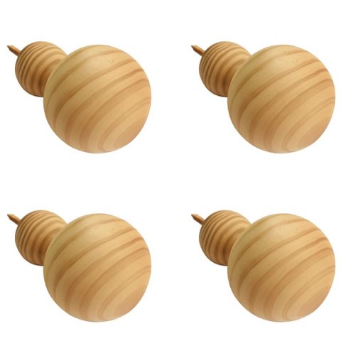 Kit 4 Ganchos Cabideiros de Parede Esfera em Madeira Maciça Pinus Cor Natural