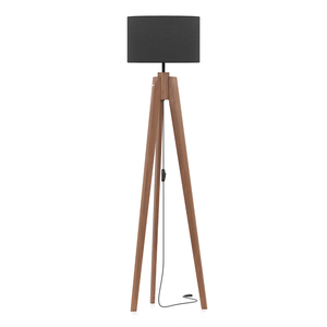 Luminária de Chão Pé Madeira Maciça Tratada C/ Cúpula Preto