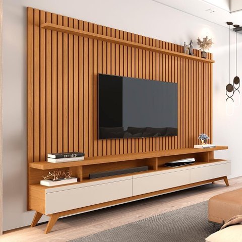 Rack Painel para TV Maya 60 230,5cm MDP Nature Off White Germai Móveis