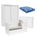 Ver imagem 1 de Quarto de Bebê 2 Portas Tutto New com Berço Multifuncional Formare Branco Acetinado e Colchão -