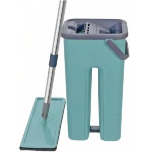 Balde Flat Mop Esfregão Limpa Lava e Seca Rodo Gira 360