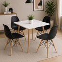 Ver imagem 1 de Mesa Quadrada Branca 80cm + 04 Cadeiras Eiffel Preta