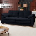 Ver imagem 2 de Sofá Decorativo Sala de Estar Marselha Fixo 2 Lugares 215cm Couro Azul Marinho - Mozzelar