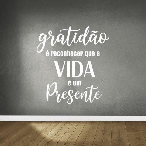 Adesivo Parede Gratidão Vida Presente Decorativo 65x70cm Branco