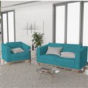 Ver imagem 3 de Kit Sofá 2 Lugares e Poltrona Europa Suede Azul Turquesa - Am Decor