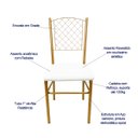 Ver imagem 2 de 4 Cadeiras para Cozinha reforçada cor Dourado Fosco assento branco encosto de grade Poltronas do Sul