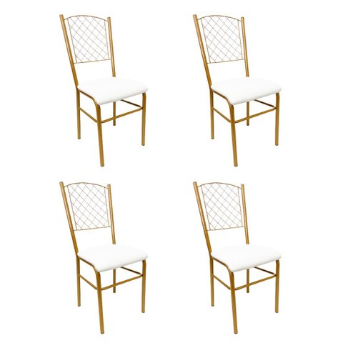 4 Cadeiras para Cozinha reforçada cor Dourado Fosco assento branco encosto de grade Poltronas do Sul