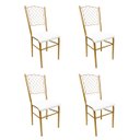 Ver imagem 1 de 4 Cadeiras para Cozinha reforçada cor Dourado Fosco assento branco encosto de grade Poltronas do Sul