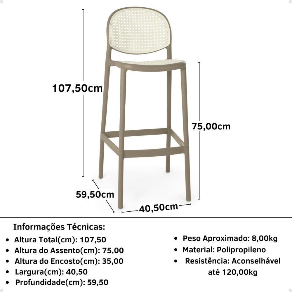 Kit 6 Banqueta Alta com Encosto Roma em Polipropileno - Branco/cinza Escuro - 4