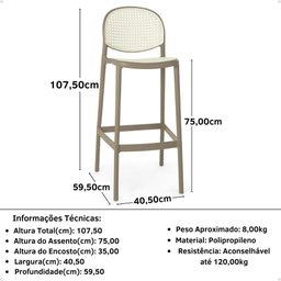 Kit 6 Banqueta Alta com Encosto Roma em Polipropileno - Branco/cinza Escuro - 4