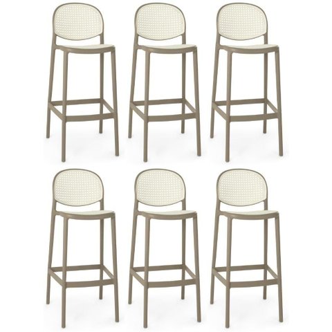 Kit 6 Banqueta Alta com Encosto Roma em Polipropileno - Branco/cinza Escuro