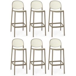 Kit 6 Banqueta Alta com Encosto Roma em Polipropileno - Branco/cinza Escuro - 1