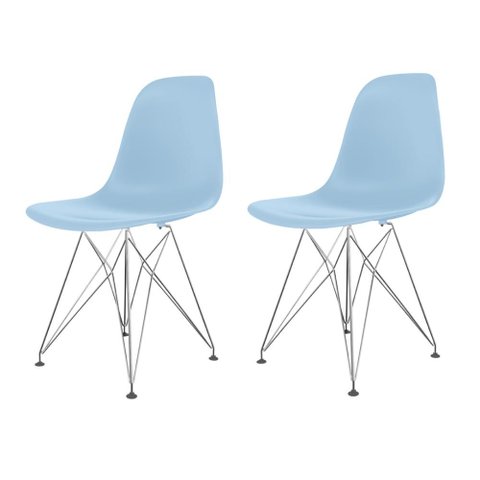 Conjunto 2 Cadeiras Eames Eiffel – Cor Azul Claro, Acabamento Cromado