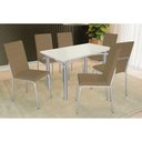 Ver imagem 1 de Conjunto: Mesa Sala Jantar Elba Tampo Madeirado C/ Vidro 120cm e 6 Cadeiras Amsterdã Cromada/off
