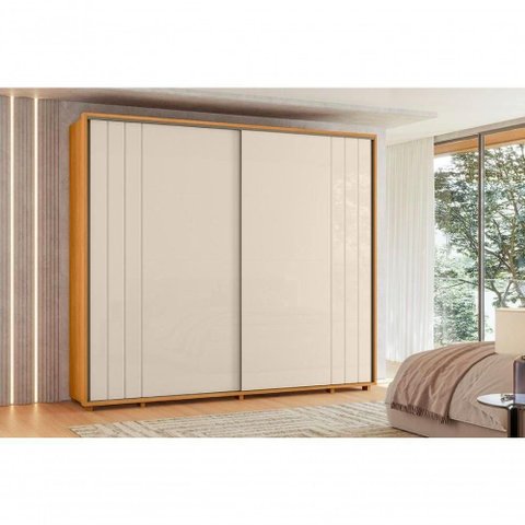 Guarda Roupa Casal Dalí 2 Portas de Correr 8 Gavetas MDF Cinamomo Off White Madetec 278cm