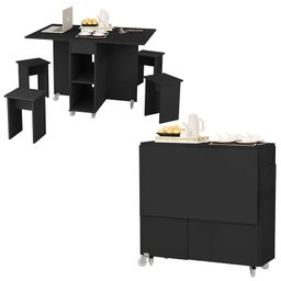 Mesa Dobrável Jade Com 4 Bancos De Encaixe e Rodízios Preto - 3