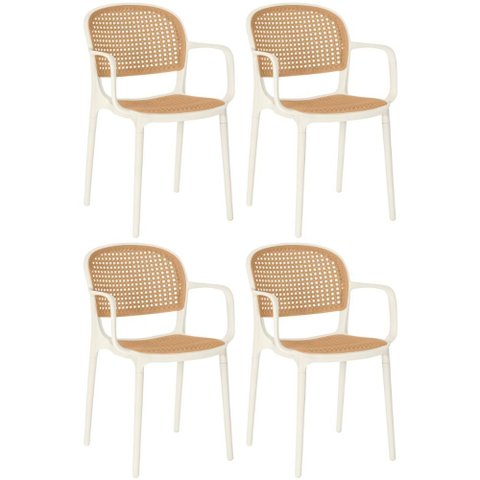 Kit 4 Cadeiras de Jantar Roma Prática com Braços para Sala e Cozinha - Bege