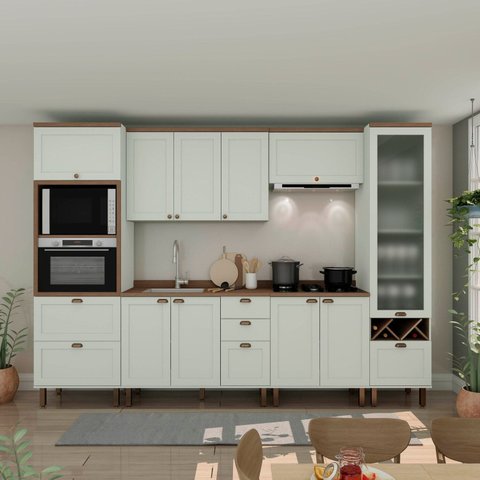 Cozinha Completa Modulada 6 Peças 100% MDF Iluminata Verde/Mint/Ébano