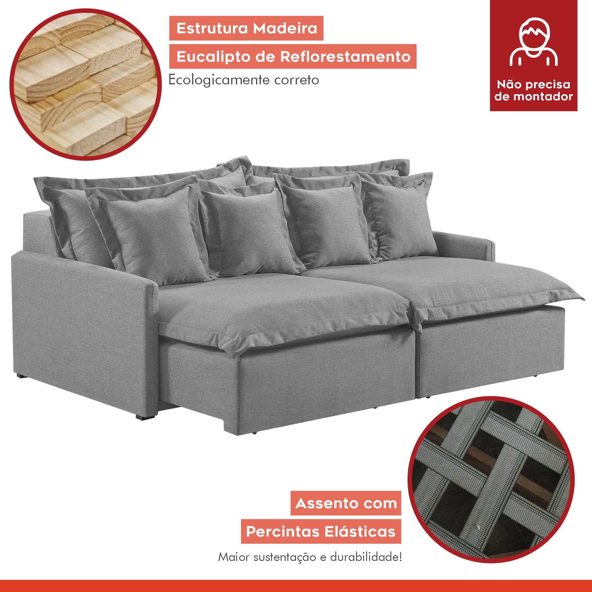 Sofá 3 Lugares Retrátil 214cm com Almofadas M145  - 3