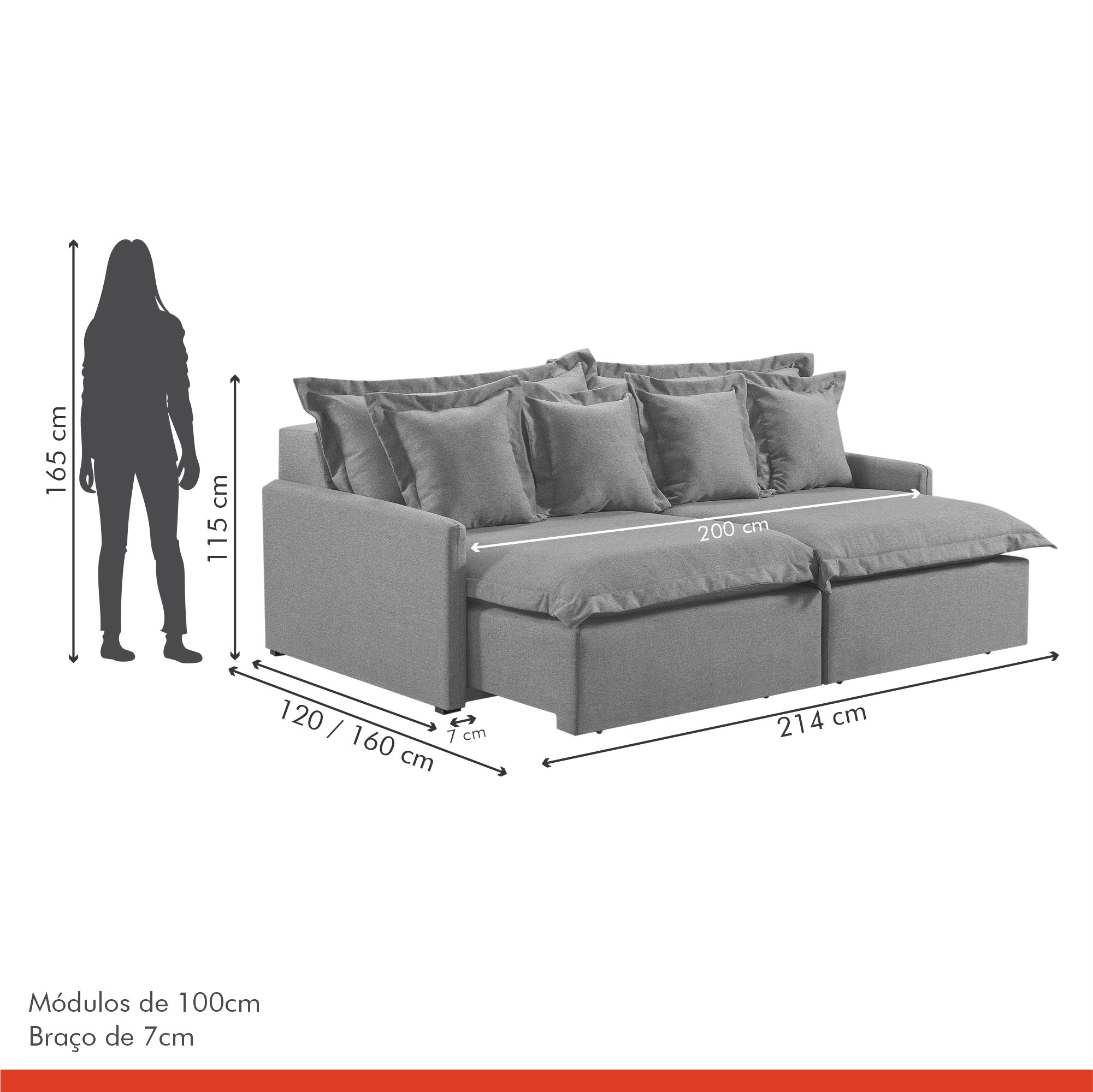 Sofá 3 Lugares Retrátil 214cm com Almofadas M145  - 7